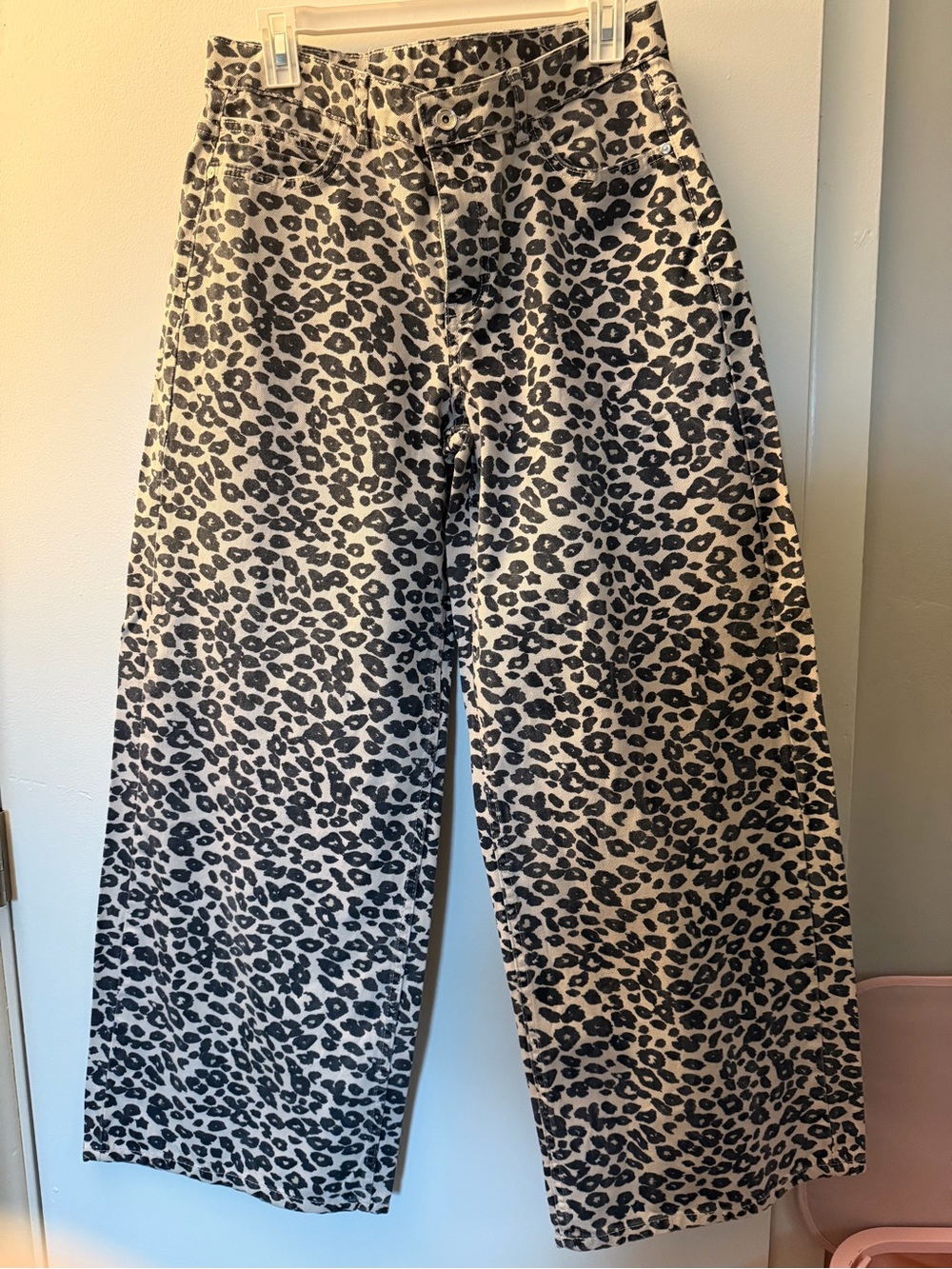 Woman’s Leopard Print Wide-Leg Pants - Black on Cream